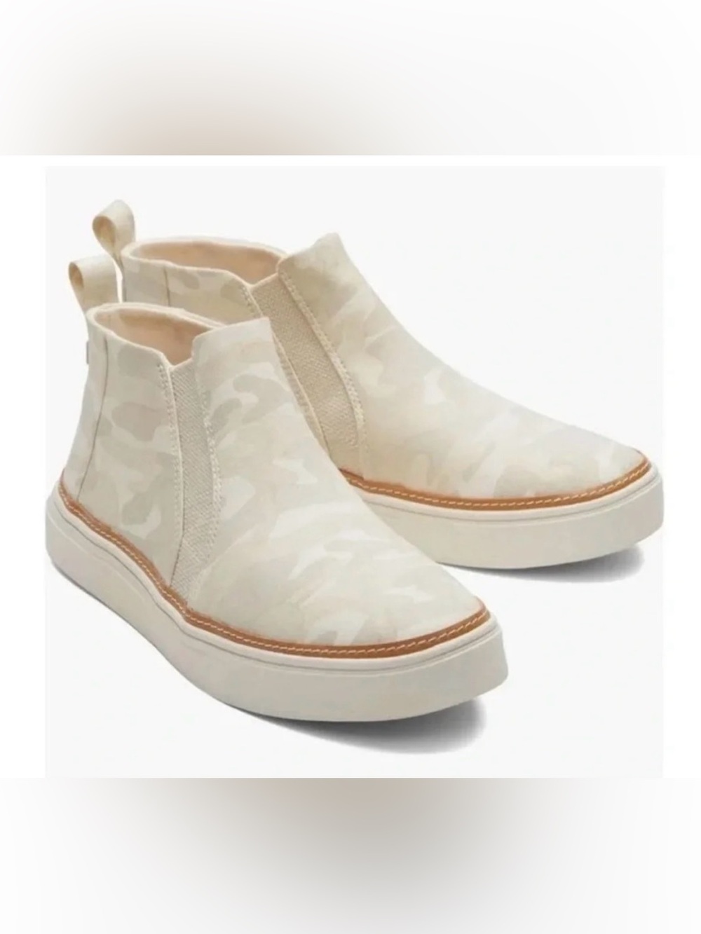 TOMS Bryce Egret Tan Beige Camo Printed Slip On High Top Canvas Sneaker